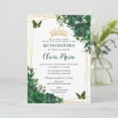 Emerald Green Blume Floral Quinceñera Butterfly Einladung (Stehend Vorderseite)