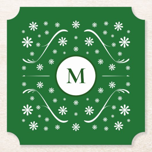 Emerald Green Blume Power Monogram Untersetzer (Vorderseite)