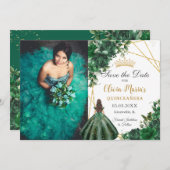 Emerald Green Blume Princess Quinceañera Foto Save The Date (Vorne/Hinten)