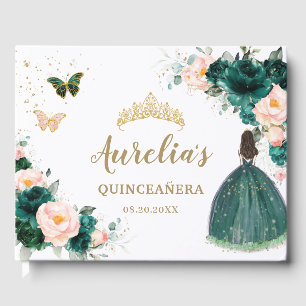 Emerald Green Blush Bloral Princess Quinceañera Gästebuch