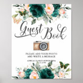 Emerald Green Blush Floral Guest Book Foto Signage Poster (Vorne)