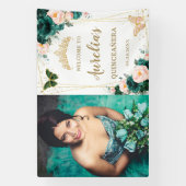 Emerald Green Blush Floral Quinceñera Hintergrund Banner (Vertikal)