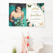 Emerald Green Blush Floral Quinceñera Hintergrund Banner (InSitu)