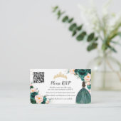 Emerald Green Blush Floral Quinceñera QR Code Begleitkarte (Stehend Vorderseite)