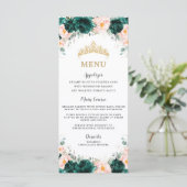 Emerald Green Blush Floral Twins Quinceañera Menü Programm (Stehend Vorderseite)