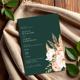 Emerald Green Boho Chic Floral Wedding Einladung