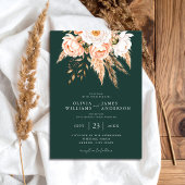 Emerald Green Boho Chic Floral Wedding Einladung