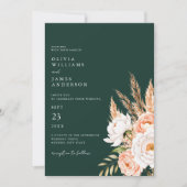 Emerald Green Boho Chic Floral Wedding Einladung (Vorderseite)