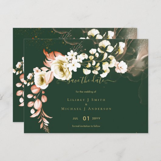 Emerald Green Boho Floral Wedding Postkarte (Vorne/Hinten)