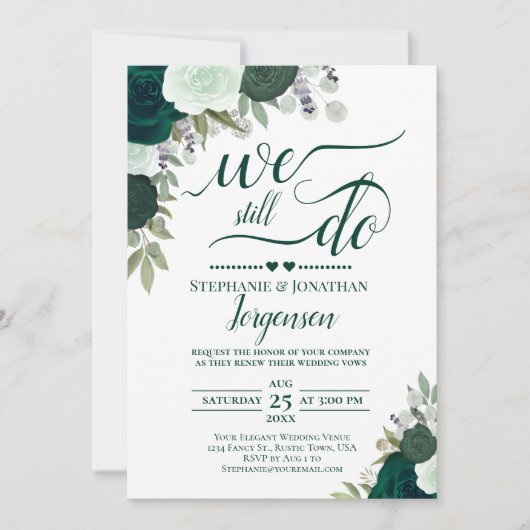 Emerald Green Boho Floral wir machen noch Vow Rene Einladung (Vorderseite)