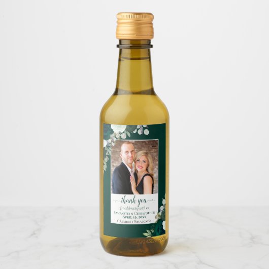 Emerald Green Boho Rose Hochzeit Danke Mini Weinetikett (Vorderseite)