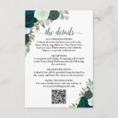 Emerald Green Boho Rose Hochzeitdetails QR-Code Begleitkarte (Vorderseite)