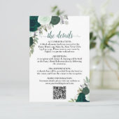 Emerald Green Boho Rose Hochzeitdetails QR-Code Begleitkarte (Stehend Vorderseite)
