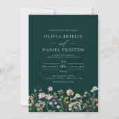 Emerald Green Boho Wildblume Garden Wedding Einladung (Vorderseite)