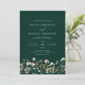 Emerald Green Boho Wildblume Garden Wedding Einladung (Stehend Vorderseite)