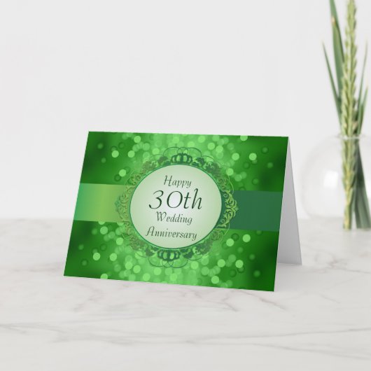 Emerald Green Bokeh 30. Jubiläumskarte Karte (Vorderseite)