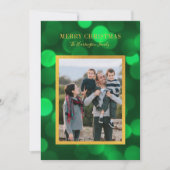 Emerald Green Bokeh Lights Gold Frohe Weihnachten (Vorderseite)