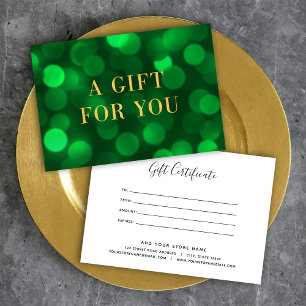 Emerald Green Bokeh Lights Gold-Geschenkgutschein