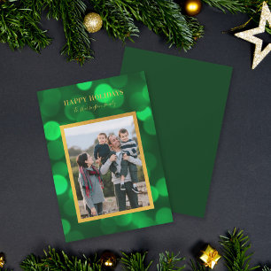 Emerald Green Bokeh Lights Gold Happy Holidays Feiertagskarte