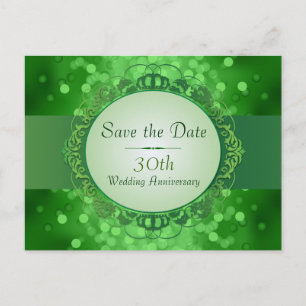 Emerald Green Bokeh Save the Date 30 Jahre Ankündigungspostkarte
