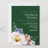 Emerald Green Bold Floral Watercolor Wedding Einladung (Vorderseite)