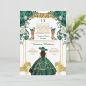 Emerald Green Boots Spanish Gold 15 Años Birthday Einladung (Stehend Vorderseite)