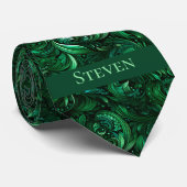 Emerald Green Botanic Monogram Krawatte (Gerollt)