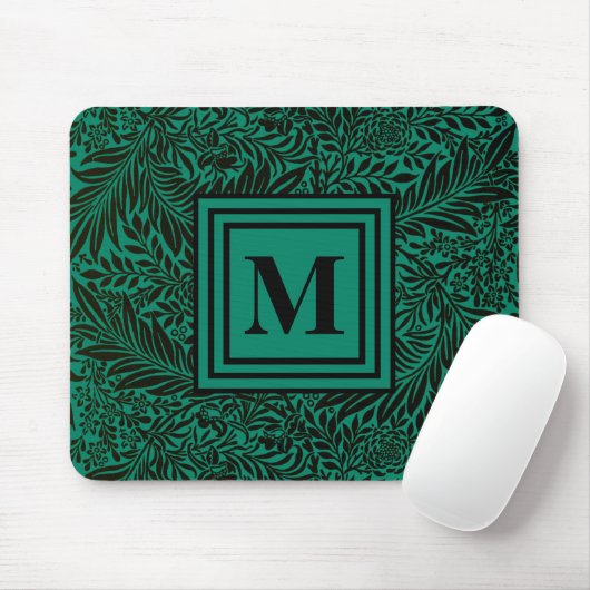 Emerald Green Botanical Foliage Monogram Mousepad (Mit Mouse)