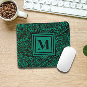 Emerald Green Botanical Foliage Monogram Mousepad