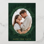 Emerald Green Botanical Foto Save the Date Folieneinladung (Vorderseite)
