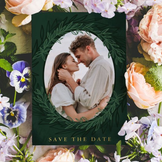 Emerald Green Botanical Foto Save the Date Folieneinladung