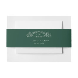 Emerald Green Botanical Wappen Monogramm Hochzeit Einladungsbanderole