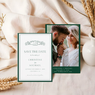 Emerald Green Botanical Wappen Monogramm Hochzeit Save The Date