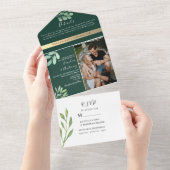 Emerald Green Botanical Wedding All In One Einladung (Abreißen)