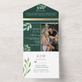 Emerald Green Botanical Wedding All In One Einladung (Innen Boden)