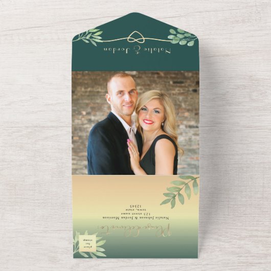 Emerald Green Botanical Wedding All In One Einladung (Außenbereich)