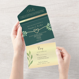 Emerald Green Botanical Wedding All In One Einladung
