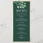 Emerald Green Botanical Wedding Menu Menükarte (Vorderseite)