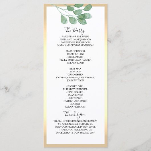 Emerald Green Botanical Wedding Program Programm (Rückseite)