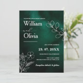 Emerald Green Botanical Wildflowers Floral Wedding Einladung (Stehend Vorderseite)