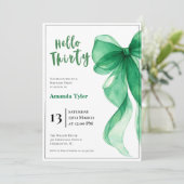 Emerald Green Bow 30th Birthday Invitation Einladung (Stehend Vorderseite)