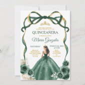 Emerald Green Bow Princess Gold Crown Quinceañera Einladung (Vorderseite)