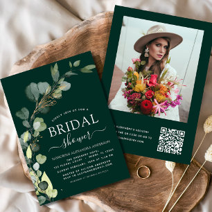 Emerald Green Brautparty QR Code Eucalyptus Einladung