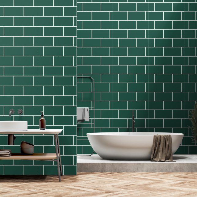 Emerald Green Bricks Muster Minimalistisch Tapete (Badezimmer)