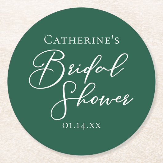 Emerald Green Bridal Shower Personalized Runder Pappuntersetzer (Vorderseite)