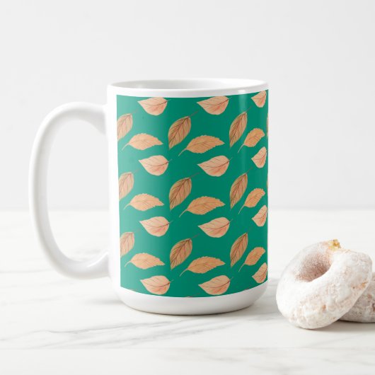 Emerald Green Brown Falling-Blätter Kaffeetasse (Mit Donut)