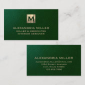 Emerald Green Brushed Gold Monogram Visitenkarte (Vorne/Hinten)
