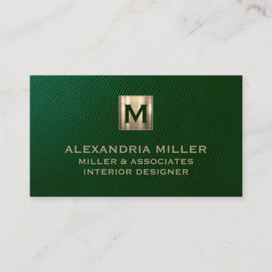 Emerald Green Brushed Gold Monogram Visitenkarte (Vorderseite)