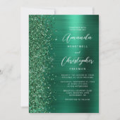 Emerald Green Brushed Metal Glitzer Script Wedding Einladung (Vorderseite)