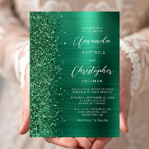 Emerald Green Brushed Metal Glitzer Script Wedding